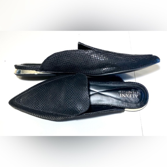 Alfani Serrise Black Snakeskin  Textured Slip-On Mules Shoes Silver Heels 8.5M - Picture 2 of 8